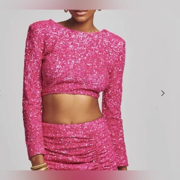 Retrofete 🩷 sequin crop top in‎ fuchsia. NWT Medium - Picture 2 of 12
